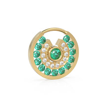 Load image into Gallery viewer, 14K Solid Gold Emerald and Diamond Circle Pendant – Luxury Green Gemstone Hoop Cahrm for Necklace or Earring, May Birthstone Jewelry