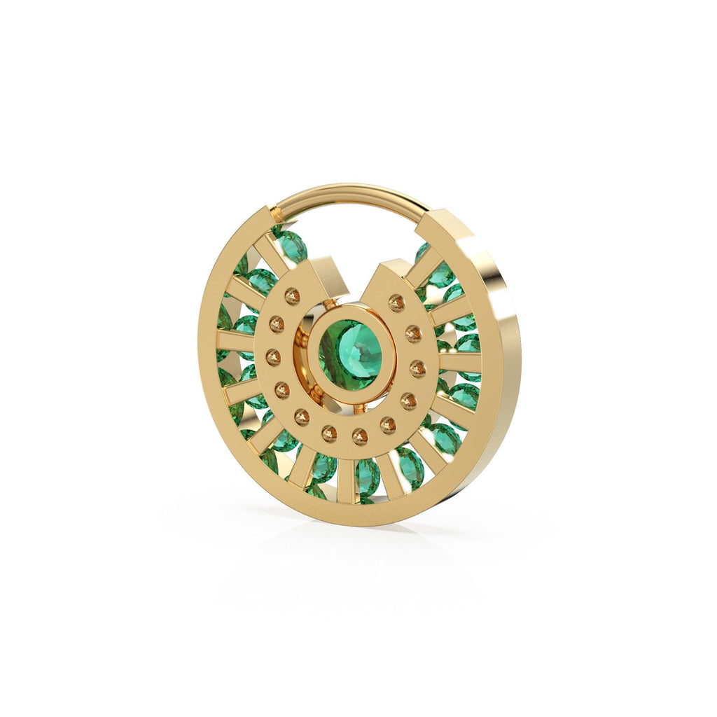 14K Solid Gold Emerald and Diamond Circle Pendant – Luxury Green Gemstone Hoop Cahrm for Necklace or Earring, May Birthstone Jewelry