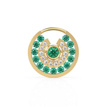Load image into Gallery viewer, 14K Solid Gold Emerald and Diamond Circle Pendant – Luxury Green Gemstone Hoop Cahrm for Necklace or Earring, May Birthstone Jewelry