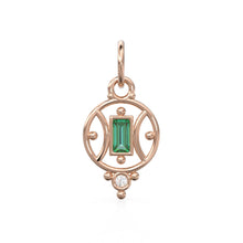 Load image into Gallery viewer, 18k Emerald Baguette Gold Pendant / 14k Yellow Solid Gold Charm / Antique Tribal Handmade May Birthstone Gift for her / Diamond Gold Amulet