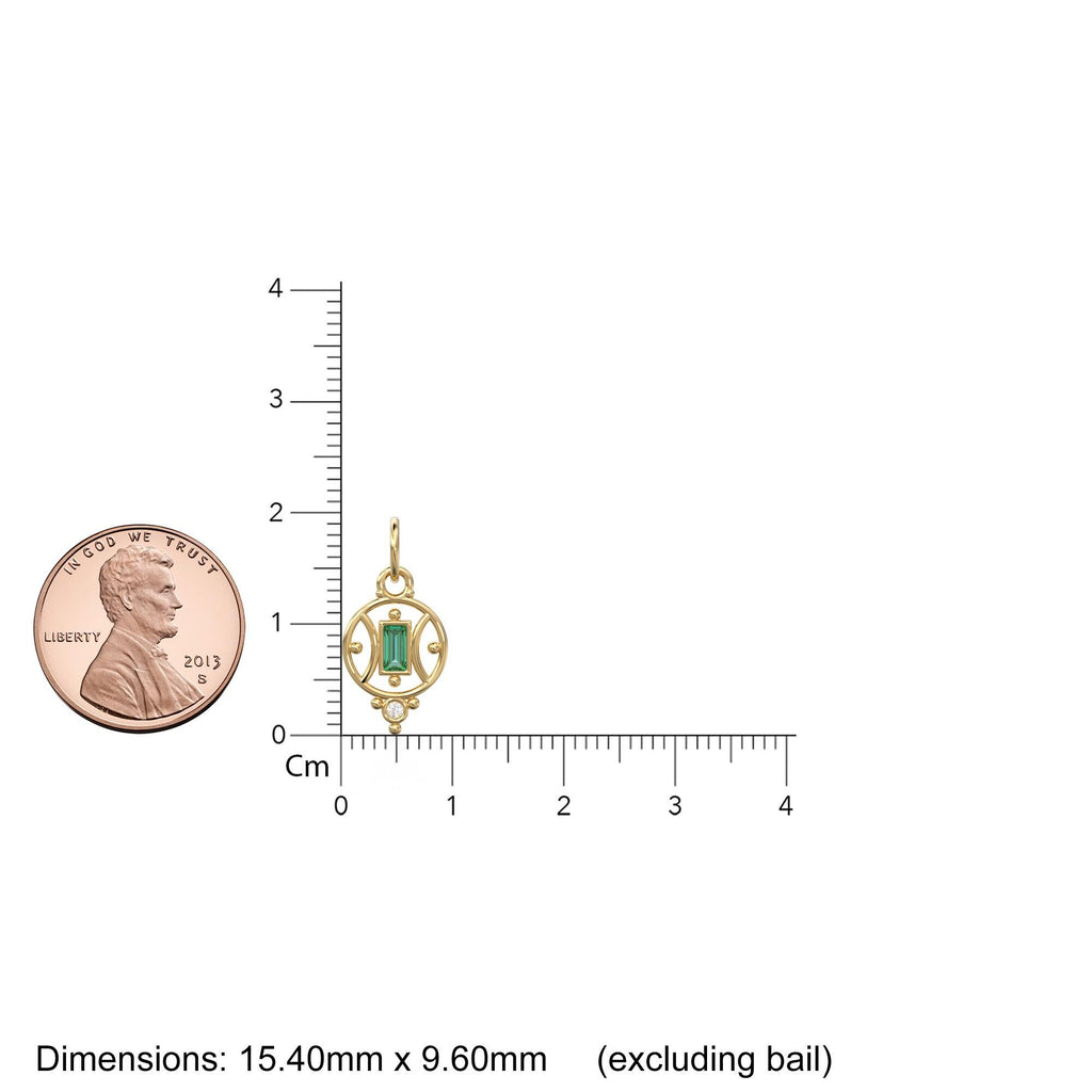 18k Emerald Baguette Gold Pendant / 14k Yellow Solid Gold Charm / Antique Tribal Handmade May Birthstone Gift for her / Diamond Gold Amulet