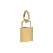 Load image into Gallery viewer, 18K Solid Yellow Gold Emerald Padlock Charm, Diamond Clover Pendant, Lucky Irish Gold Jewelry, Gift for Her or Him, Italian Gold Lock