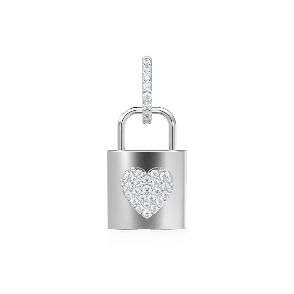 18k Solid Gold Diamond Heart Padlock Charm Pendant, Pavé Lock Pendant Heart Design, Luxury Gold Diamond Jewelry for Necklace or Bracelet