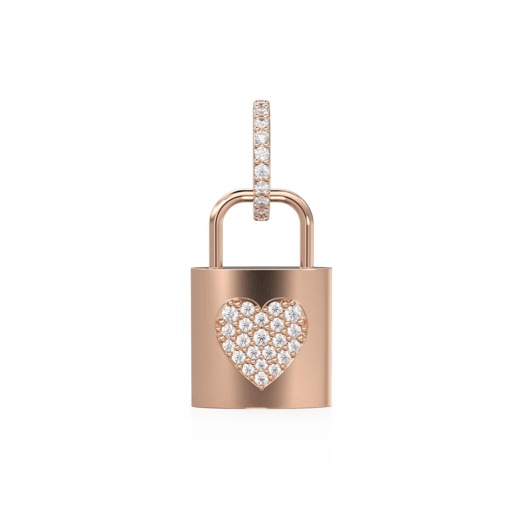 18k Solid Gold Diamond Heart Padlock Charm Pendant, Pavé Lock Pendant Heart Design, Luxury Gold Diamond Jewelry for Necklace or Bracelet