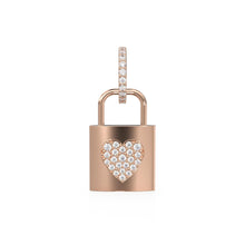 Load image into Gallery viewer, 18k Solid Gold Diamond Heart Padlock Charm Pendant, Pavé Lock Pendant Heart Design, Luxury Gold Diamond Jewelry for Necklace or Bracelet