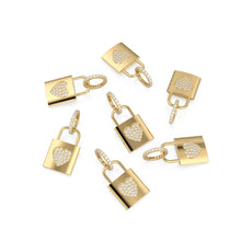 Load image into Gallery viewer, 18k Solid Gold Diamond Heart Padlock Charm Pendant, Pavé Lock Pendant Heart Design, Luxury Gold Diamond Jewelry for Necklace or Bracelet