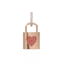 Load image into Gallery viewer, 18k Solid Gold Red Ruby Heart Padlock Charm Pendant, Pavé Lock Pendant Heart Design, Luxury Gold Ruby Jewelry for Necklace or Bracelet