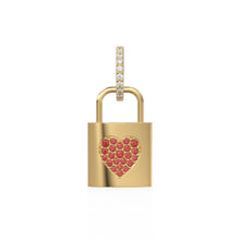 Load image into Gallery viewer, 18k Solid Gold Red Ruby Heart Padlock Charm Pendant, Pavé Lock Pendant Heart Design, Luxury Gold Ruby Jewelry for Necklace or Bracelet