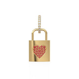 18k Solid Gold Red Ruby Heart Padlock Charm Pendant, Pavé Lock Pendant Heart Design, Luxury Gold Ruby Jewelry for Necklace or Bracelet