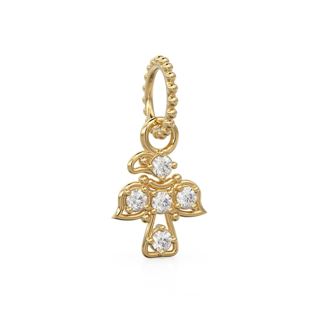 18k Solid Gold Angel Bird Charm Pendant with Natural Diamonds / Minimalist Dainty Jewelry, Moon Knight Inspired Gold Necklace Charm