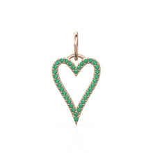 Load image into Gallery viewer, 14K Solid Gold Heart Pendant With Natural Emeralds, Open Outline Charm, Dainty Gemstone Jewelry, May Birthstone, Anniversary Gift For Her