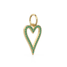Load image into Gallery viewer, 14K Solid Gold Heart Pendant With Natural Emeralds, Open Outline Charm, Dainty Gemstone Jewelry, May Birthstone, Anniversary Gift For Her