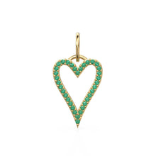 Load image into Gallery viewer, 14K Solid Gold Heart Pendant With Natural Emeralds, Open Outline Charm, Dainty Gemstone Jewelry, May Birthstone, Anniversary Gift For Her