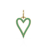 14K Solid Gold Heart Pendant With Natural Emeralds, Open Outline Charm, Dainty Gemstone Jewelry, May Birthstone, Anniversary Gift For Her