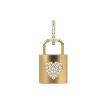 Load image into Gallery viewer, 18k Solid Gold Diamond Heart Padlock Charm Pendant, Pavé Lock Pendant Heart Design, Luxury Gold Diamond Jewelry for Necklace or Bracelet