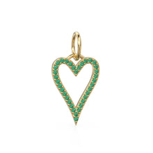 Load image into Gallery viewer, 14K Solid Gold Heart Pendant With Natural Emeralds, Open Outline Charm, Dainty Gemstone Jewelry, May Birthstone, Anniversary Gift For Her