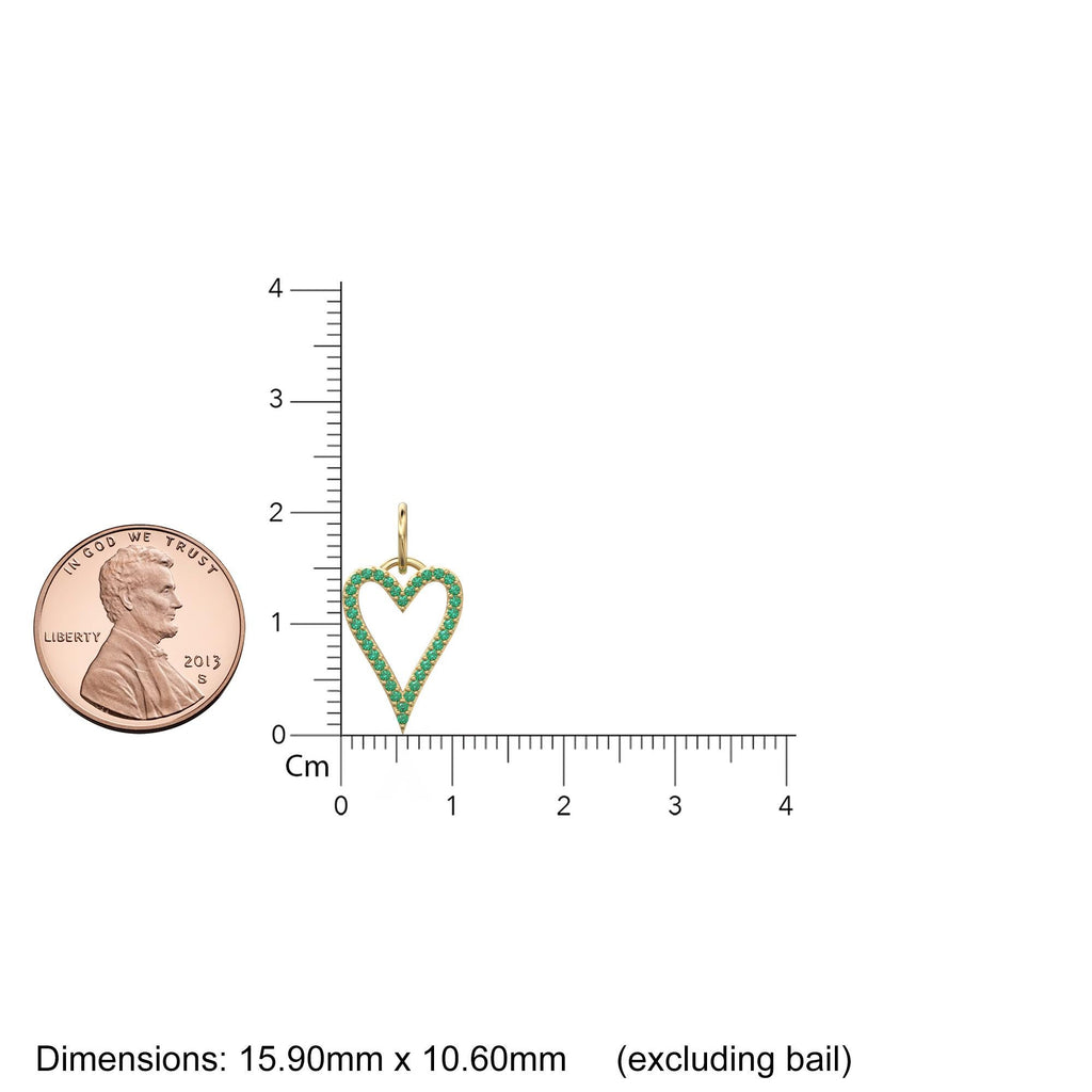 14K Solid Gold Heart Pendant With Natural Emeralds, Open Outline Charm, Dainty Gemstone Jewelry, May Birthstone, Anniversary Gift For Her