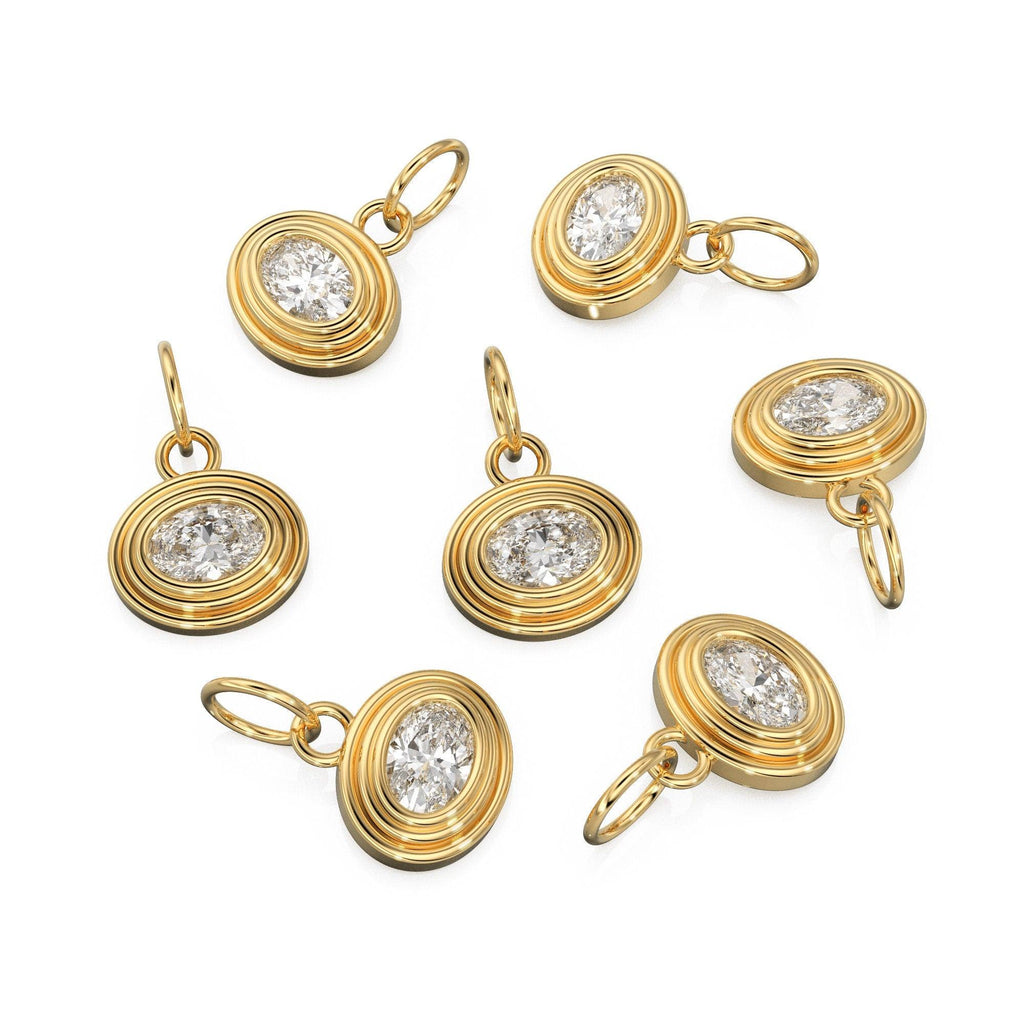 0.50 carat Natural Diamond Charms 14k Yellow Solid Gold Bubble Bezel Charm Pendant Brilliant Oval Diamond Bezel 18K Gold Jewelry Finding - Jalvi & Co.