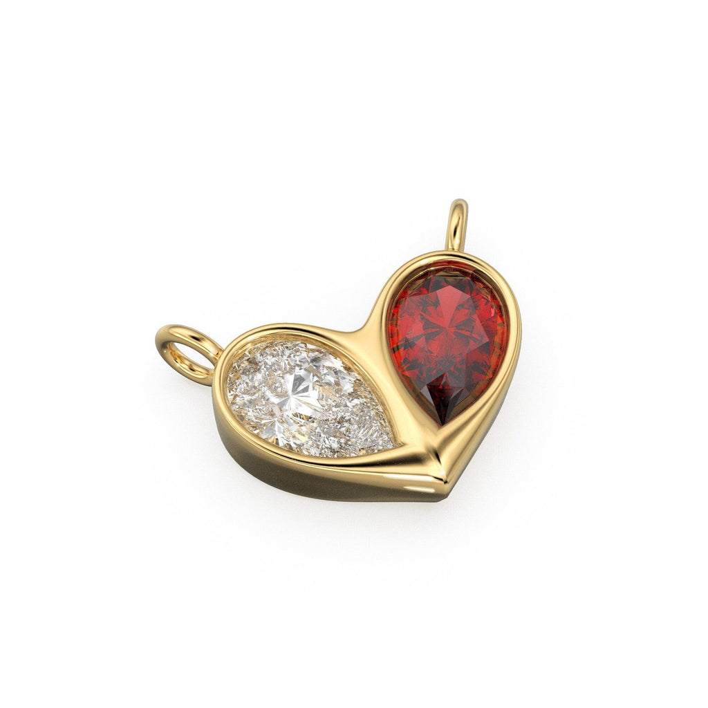 0.70ct Jumbo Sweetheart Ruby Diamond Heart Solid Gold Pendant Gift for him or her / Love Charm - Jalvi & Co.