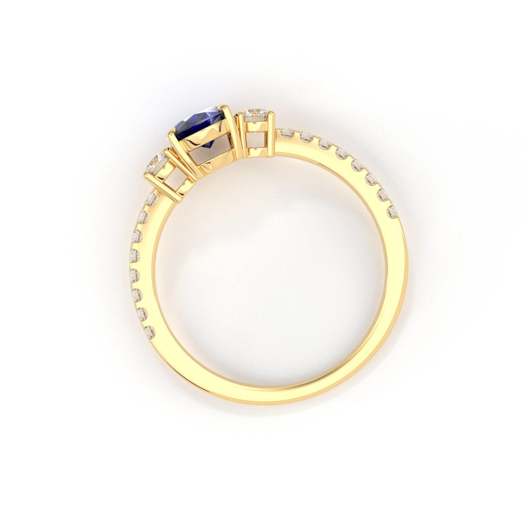 1.00 Carat Oval Blue Sapphire Engagement Ring / Handmade White Gold Sapphire Ring / Three Stone Ring / Ceylon Sapphire Diamond Cocktail Ring - Jalvi & Co.