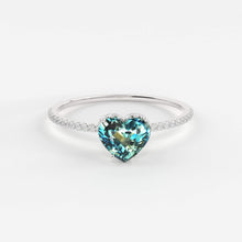 Load image into Gallery viewer, 1.02 Carat Heart Green Blue Sapphire Engagement Ring / Sapphire Cocktail Ring / White Gold Anniversary Ring / Sapphire Diamond Proposal Ring - Jalvi &amp; Co.