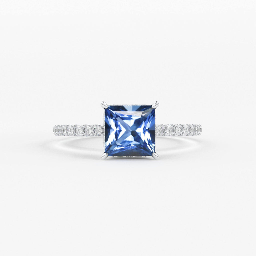 1.268 Carat Princess Cut Blue Sapphire Luxury Ring / Unique White Gold Sapphire Ring / Engagement Ring / Sapphire Diamond Cocktail Ring - Jalvi & Co.