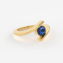Load image into Gallery viewer, 1 Carat+ Round Blue Sapphire Engagement Ring / Tension Set Sapphire Ring / Bypass Solitaire Ring / Unheated Sapphire Gemstone 18K Gold Ring - Jalvi & Co.