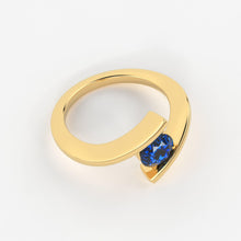 Load image into Gallery viewer, 1 Carat+ Round Blue Sapphire Engagement Ring / Tension Set Sapphire Ring / Bypass Solitaire Ring / Unheated Sapphire Gemstone 18K Gold Ring - Jalvi & Co.