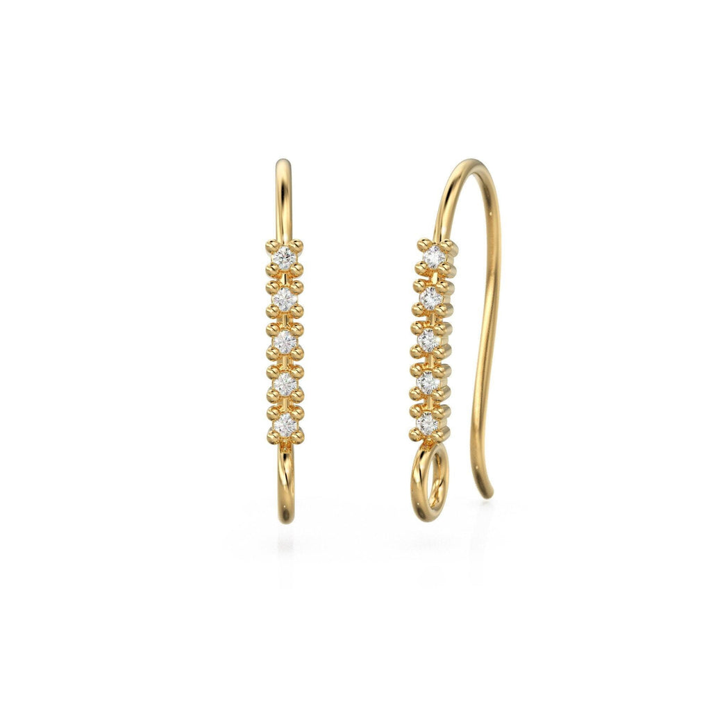 1 Diamond Set Ear Wires Finding 16.45mm 21 GAUGE 14k 18k Solid Gold Brilliant Round Diamond Earring - Jalvi & Co.