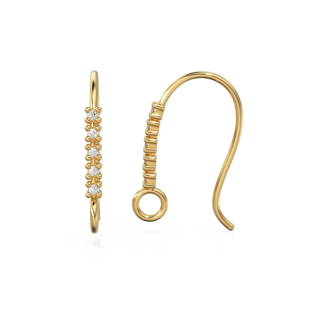 1 Diamond Set Ear Wires Finding 16.45mm 21 GAUGE 14k 18k Solid Gold Brilliant Round Diamond Earring - Jalvi & Co.