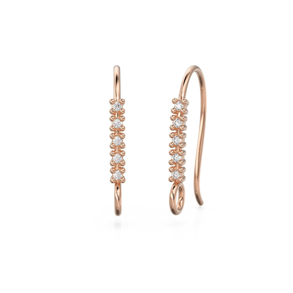 1 Diamond Set Ear Wires Finding 16.45mm 21 GAUGE 14k 18k Solid Gold Brilliant Round Diamond Earring - Jalvi & Co.
