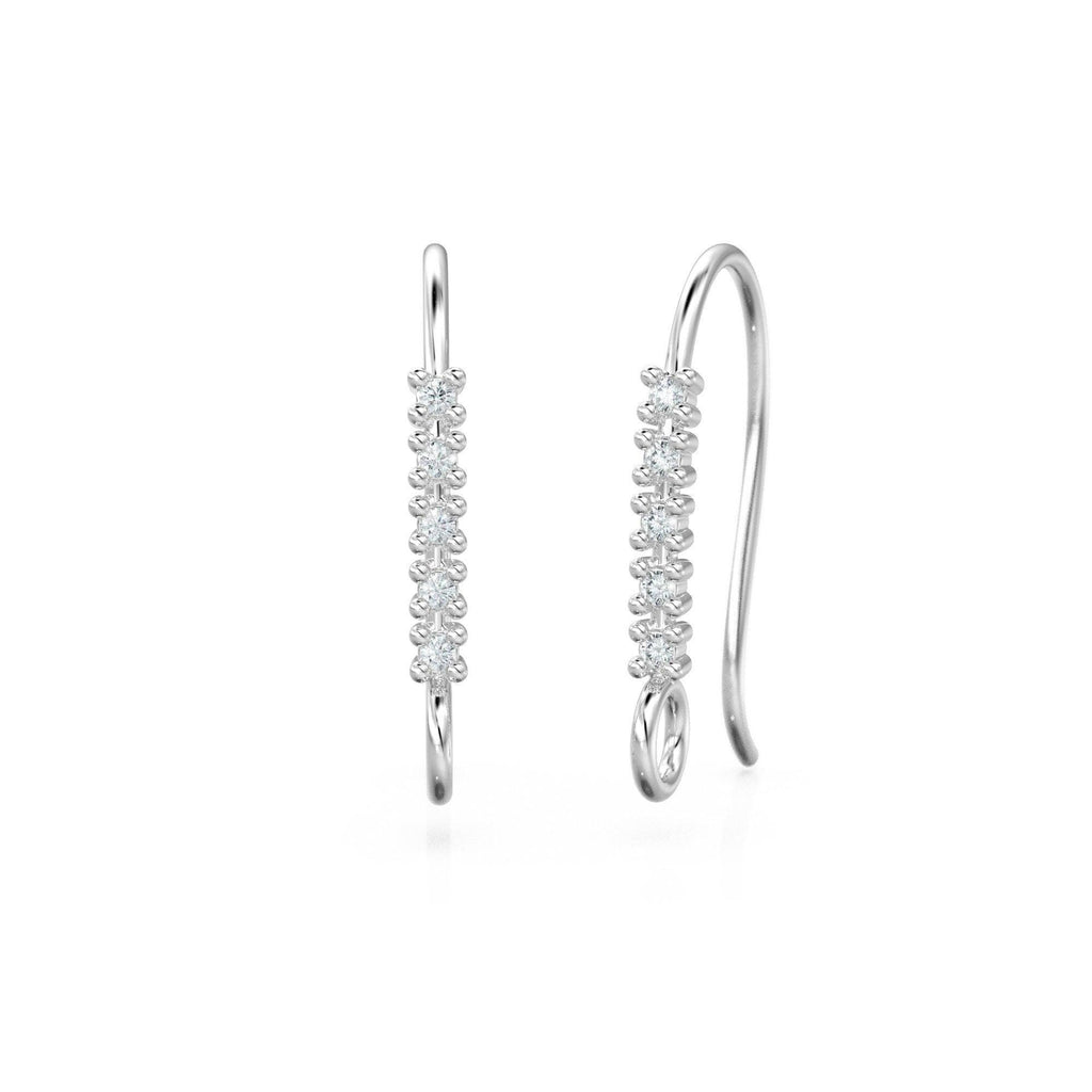 1 Diamond Set Ear Wires Finding 16.45mm 21 GAUGE 14k 18k Solid Gold Brilliant Round Diamond Earring - Jalvi & Co.