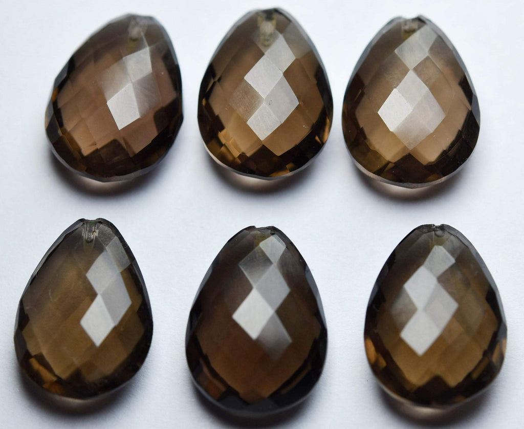 1 Match Pair, Half Drill, Natural Smoky Quartz Faceted Pear Briolettes Calibrated Size 13X18mm - Jalvi & Co.