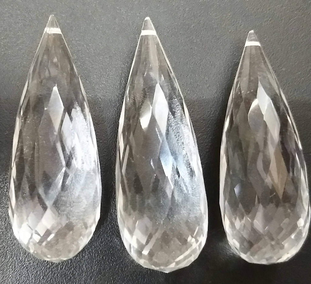 1 Match Pair, Super Rare Aaa Rock Crystal Faceted Long Drops Briolettes Calibrated Size 12X34mm - Jalvi & Co.