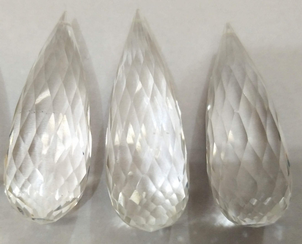1 Match Pair, Super Rare Aaa Rock Crystal Faceted Long Drops Briolettes Calibrated Size 12X34mm - Jalvi & Co.