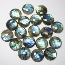 Load image into Gallery viewer, 1 Matched Pair, 20mm, Labradorite Checker Round Coin Shape FLAT BACK Briolettes, Labradorite Beads - Jalvi &amp; Co.