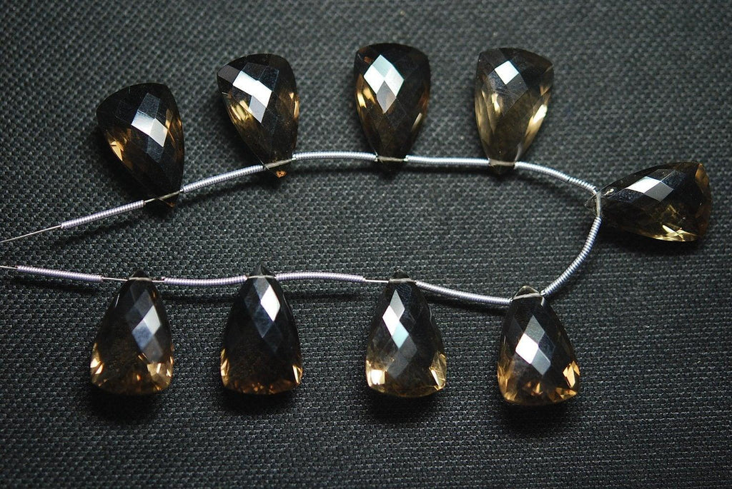 1 Matched Pair, Aaa Quality, 20mm Long Smoky Quartz Faceted Elongated Trillion Shape Briolettes Matched Pair - Jalvi & Co.