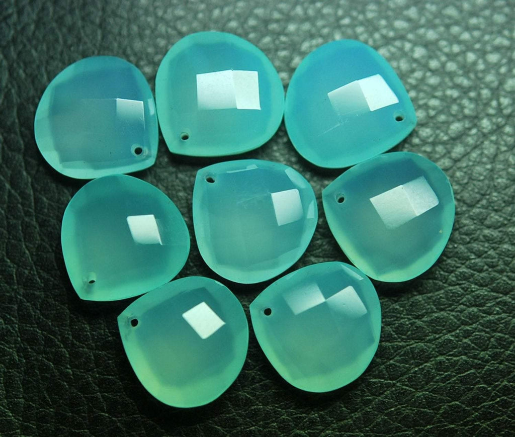 1 Matched Pair, Aaa Quality, Front Drilled Aqua Chalcedony Faceted Heart Shape Briolettes 14mm - Jalvi & Co.