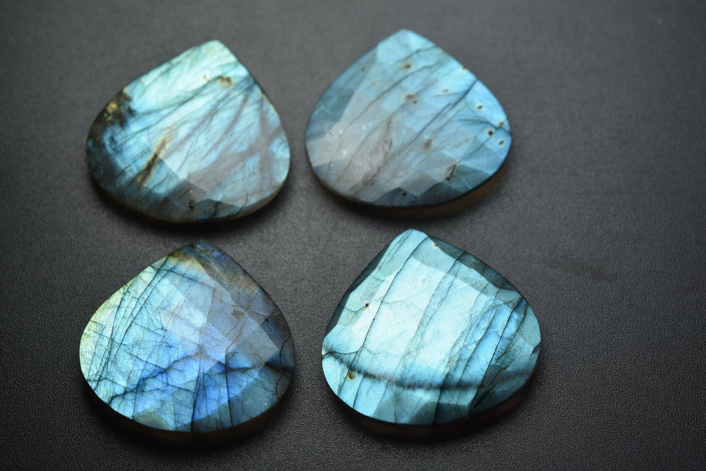1 Matched Pair, Finest Quality,Labradorite Faceted Heart Shape, 35mm Size - Jalvi & Co.