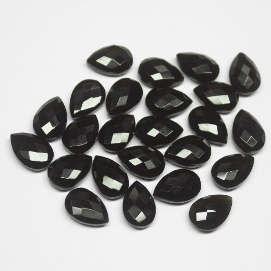 1 matching pair Natural Black Onyx Faceted Pear Drops Briolette Gemstone Beads 25x15mm - Jalvi & Co.