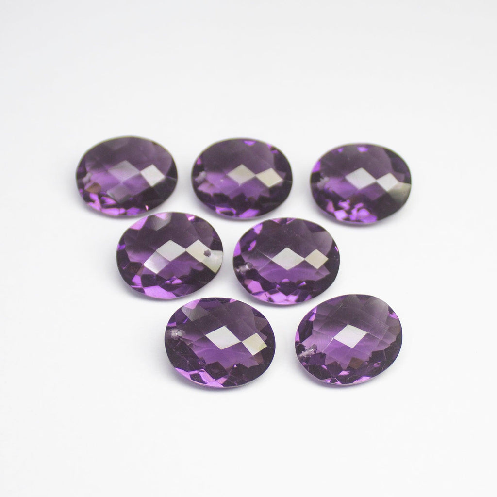 1 matching pair Purple Amethyst Quartz FRONT DRILLED Faceted Oval Shape Loose Gemstone 16x12mm - Jalvi & Co.