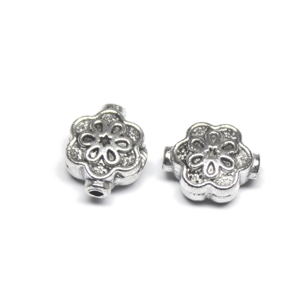 10 Floral Spacer Beads Antique Silver Tone Flower Bead - SC154 - Jalvi & Co.