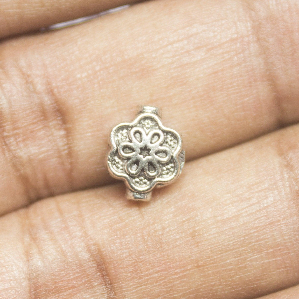 10 Floral Spacer Beads Antique Silver Tone Flower Bead - SC154 - Jalvi & Co.