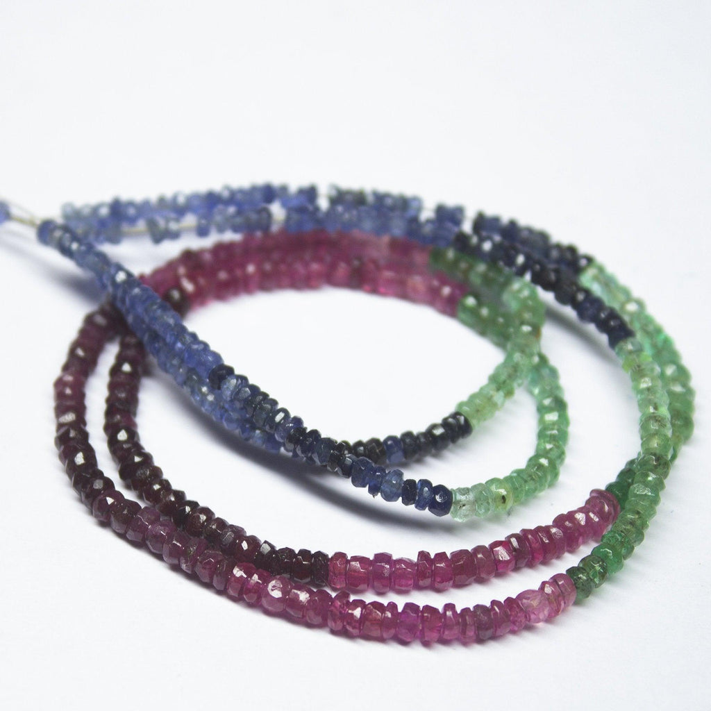 10 inch, 2.5-3mm, Ruby, Emerald, Sapphire Faceted Rondelle Shape Beads, Sapphire Beads - Jalvi & Co.