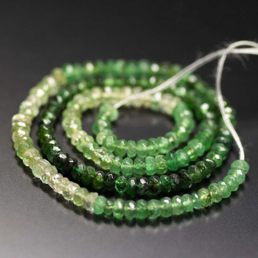 10 inches, 3-4mm, Natural Shaded Green Emerald Faceted Rondelle Shape Beads, Emerald Beads - Jalvi & Co.