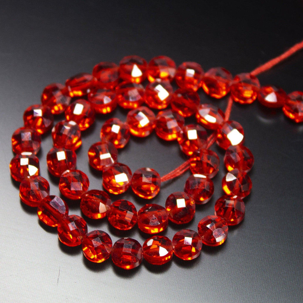 10 inches, 5mm, Red Zircon Faceted Coin Briolette Beads Strand, Zircon Beads - Jalvi & Co.