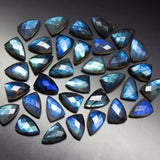 10 Matched Pair, Finest Quality, Natural Labradorite Faceted Small Pyramid Briolette Beads, 7x10mm Size.