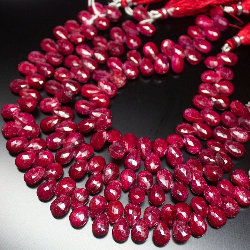 10 matching pair, 10mm, Natural Blood Red Ruby Faceted Pear Drop Briolette Loose Gemstone Beads, Natural Ruby, Ruby Briolette - Jalvi & Co.