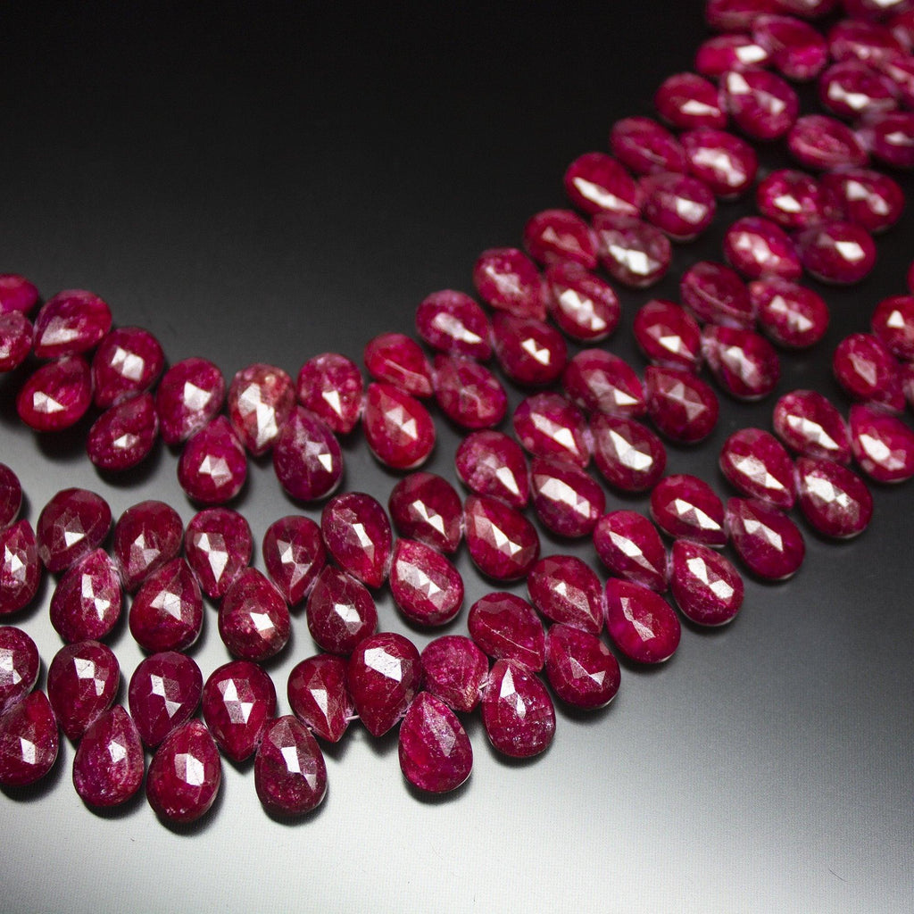 10 matching pair, 10mm, Natural Blood Red Ruby Faceted Pear Drop Briolette Loose Gemstone Beads, Natural Ruby, Ruby Briolette - Jalvi & Co.