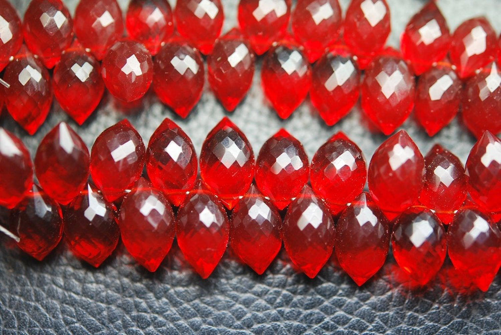 10 Pcs Ruby Red Quartz Faceted Dew Drops Shape Briolette's, 11-12mm, - Jalvi & Co.
